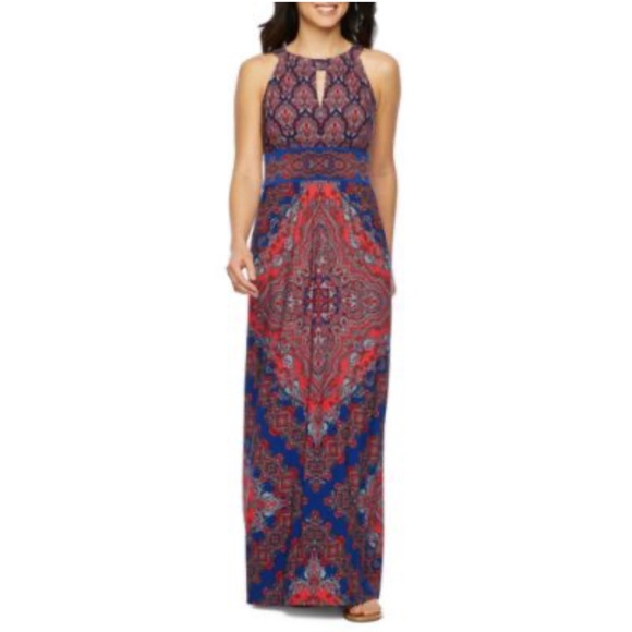 London Times sleeveless Blue and Pink Paisley Maxi Dress - Picture 3 of 6